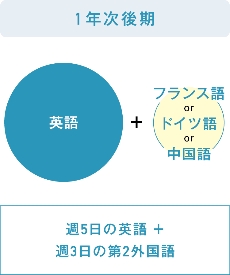 1年次後期 週5日の英語 + 週3日の第2外国語
